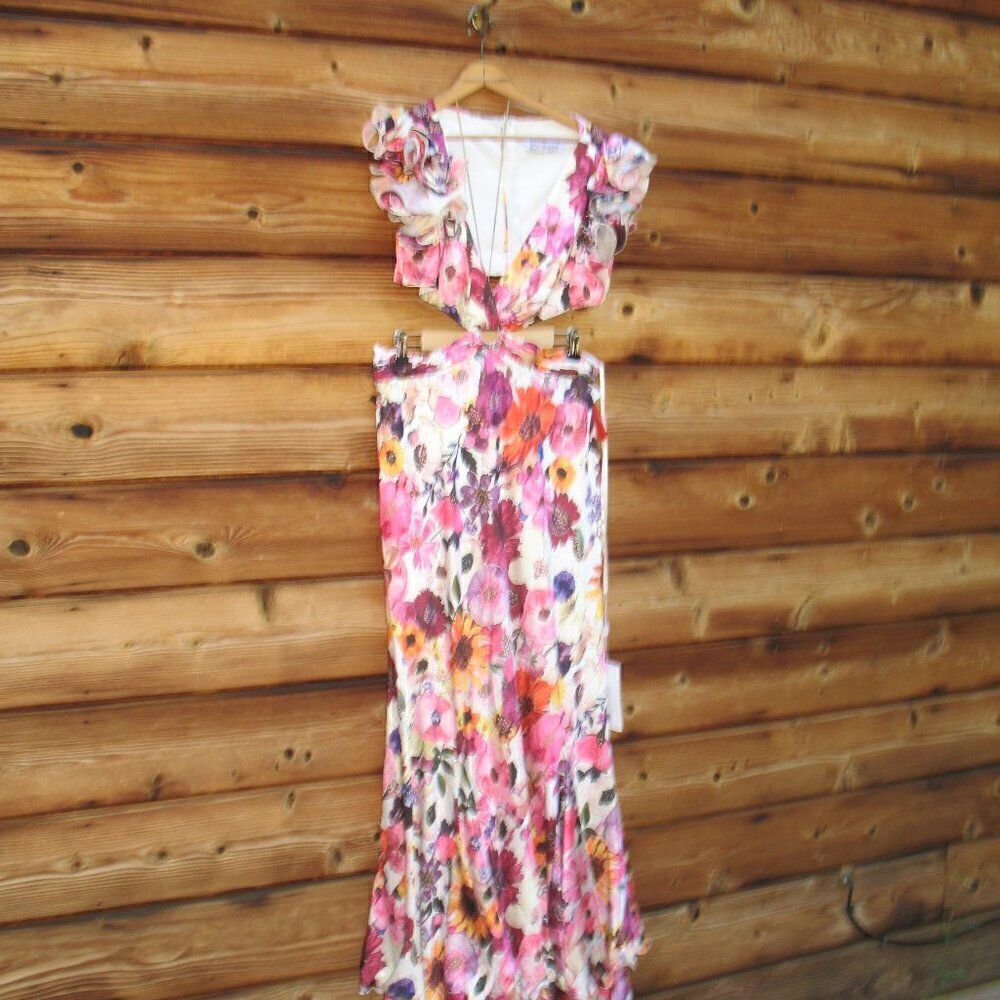 Mac Duggal 68107 Womens Floral Cut-Out Ruffle Sleeve Dress Gown - Picture 6 of 16